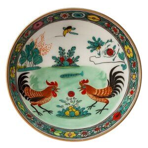 Vintage Hong Kong Porcelain Bowl Jewelry Trinket Dish Rooster Pattern